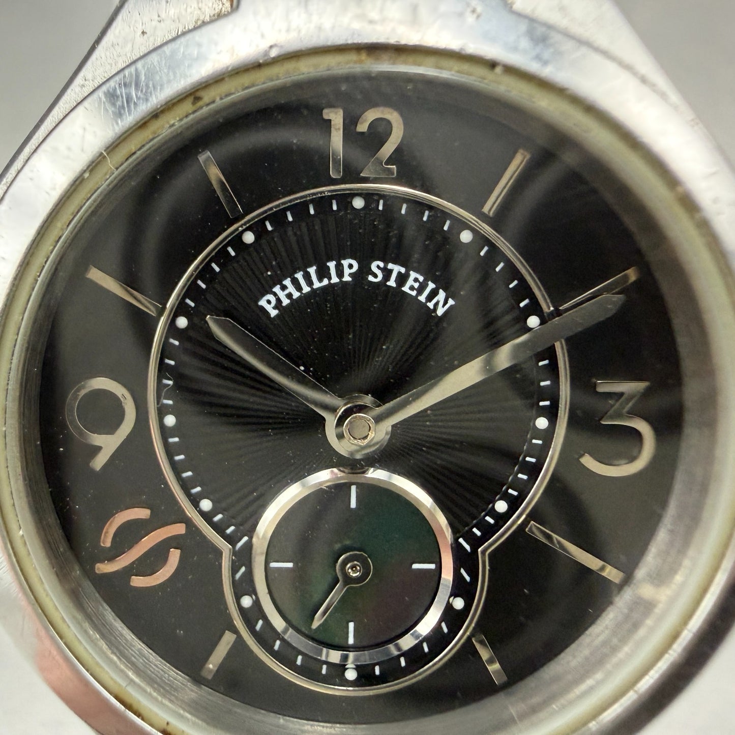 Philip Stein Watch Women 28mm Black Dial Silver Tone Small Seconds New Battery1