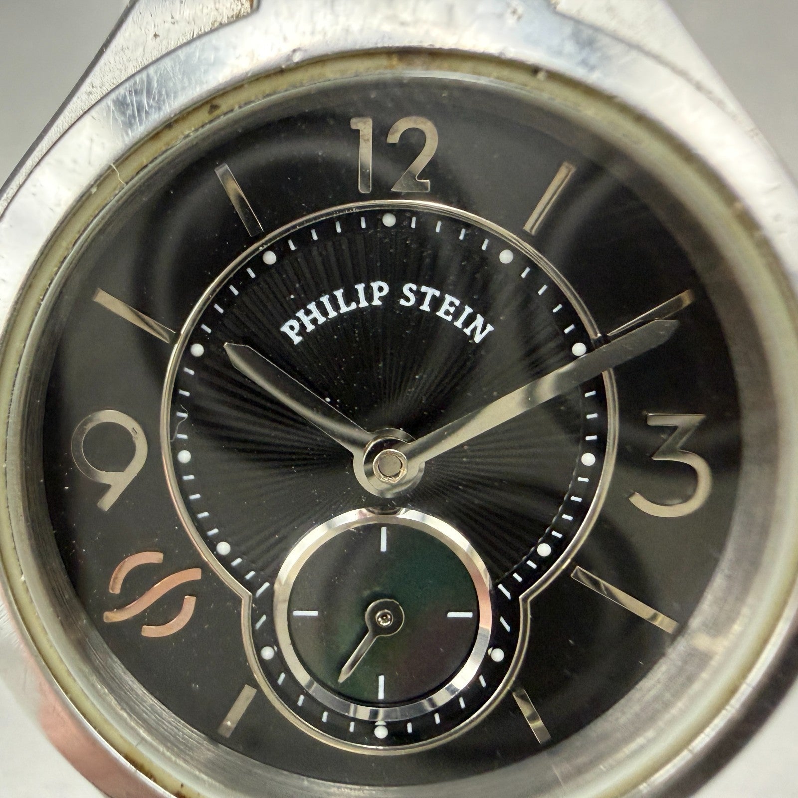 Philip Stein Watch Women 28mm Black Dial Silver Tone Small Seconds New Battery1