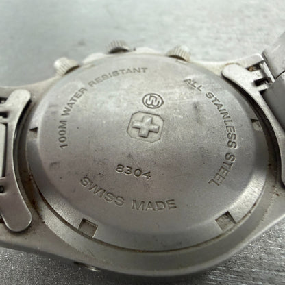 Swiss Military Chronograph Watch Men 37mm Silver Dial Steel Date 8304 New Batt9