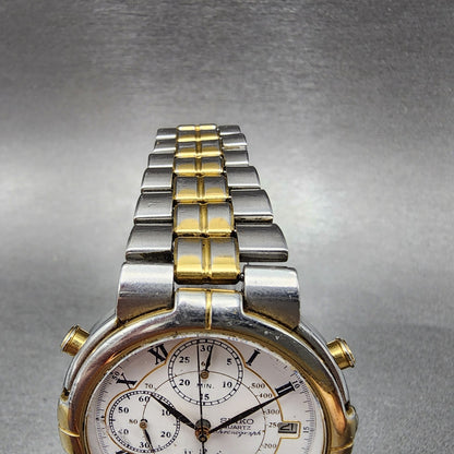 Seiko Chronograph Watch Men 36mm White Dial Two Tone Date Alarm 7T327A09 PARTS5