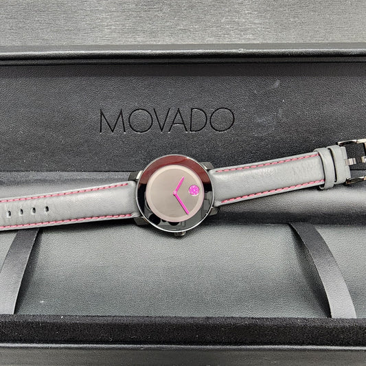 Movado Bold Watch Women 36mm Black Dial Black Case Breast Cancer ED New Battery