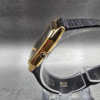 Seiko Pulsar Watch Men 26mm Black Dial Gold Tone Rectangle V500-5C40 NewBatt NOS3