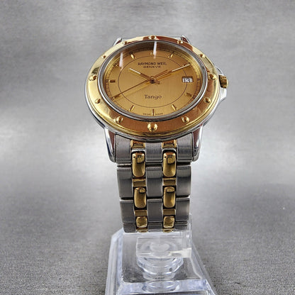 Raymond Weil Tango Watch Men 36mm Gold Dial Two Tone Date Round 5560 New battery6
