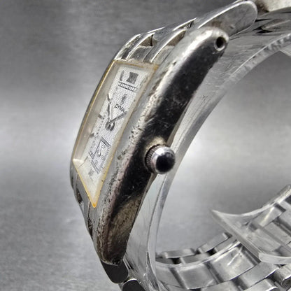Cyma Tank Watch Men 25mm Silver Dial Steel Small Seconds 729 Rectangle PARTS3