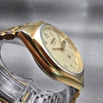 Citizen CQ Watch Men 33mm Champagne Dial Gold Tone Daydate 6101-915101 New Batt3