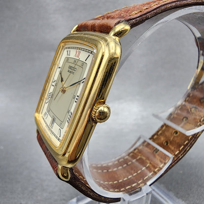Seiko Tank Watch Men 28mm Champagne Dial Gold Tone Date 5y325809 New Battery2