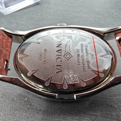 Invicta Watch Women 32mm MOP Pink Dial Silver Oval 2404 New Battery Leather Band9