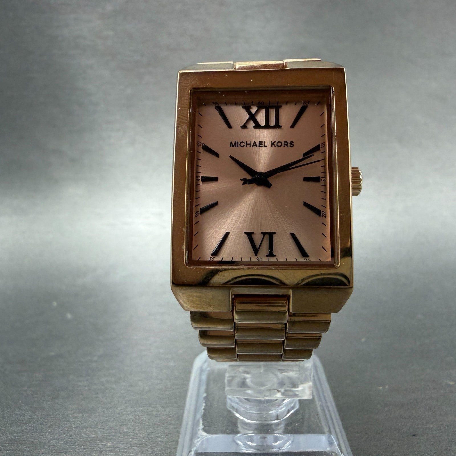 Michael Kors Nash Tank Watch Women 26mm Rose Dial Rose Gold Tone MK-3287 New Bat5