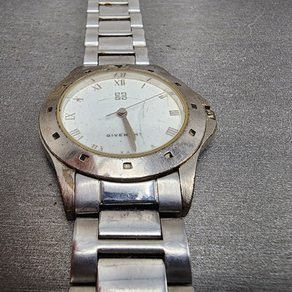 Givenchy Watch Men 35mm White Dial Silver Tone Round  Broken Bracelet PARTS3