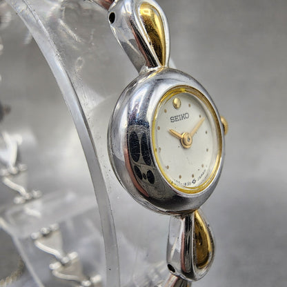 Seiko Watch Women 14mm White Dial Two Tone Round 1e200540 New Battery3