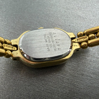 Seiko Watch Women 13mm Black Dial Gold Tone Oval 1e20-6039 New Battery Vinatge9