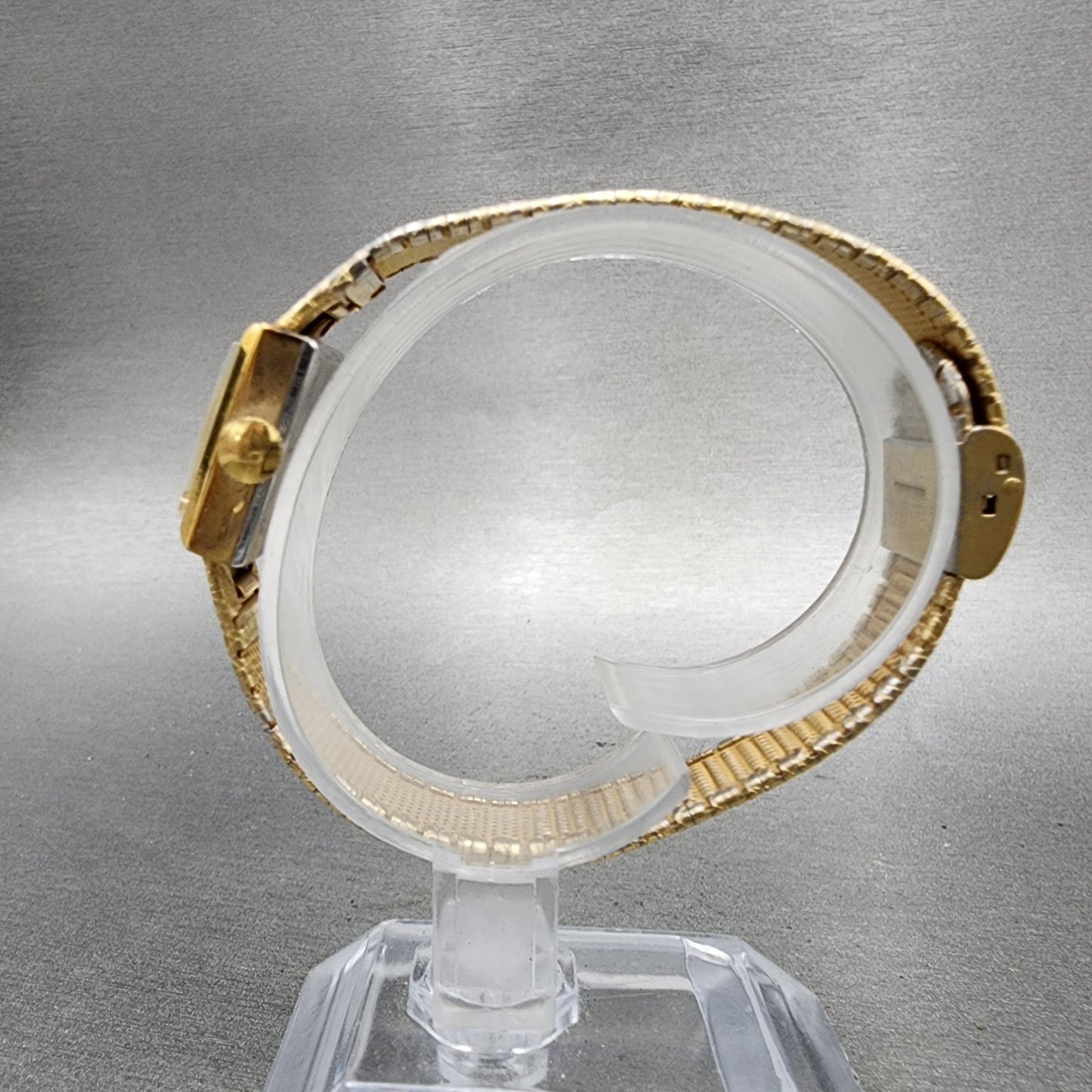 Timex Tank Watch Women 17mm Green Dial Gold Tone Rectangle Manual Wind Runs6