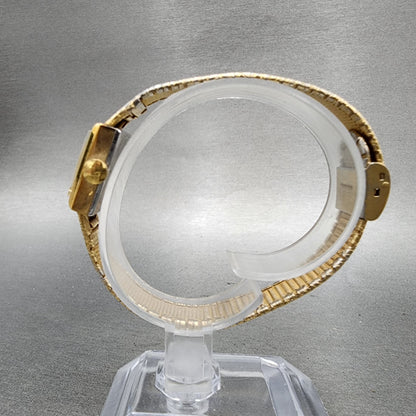 Timex Tank Watch Women 17mm Green Dial Gold Tone Rectangle Manual Wind Runs6