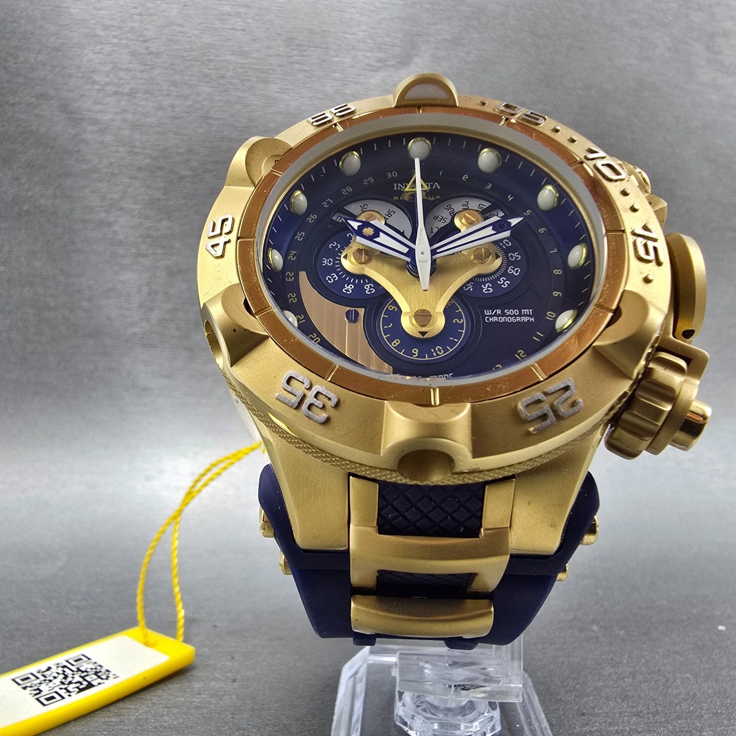 Invicta Sub Aqua Chronograph Triple Calendar Watch Men 50mm Blue Dial Gold Runs5