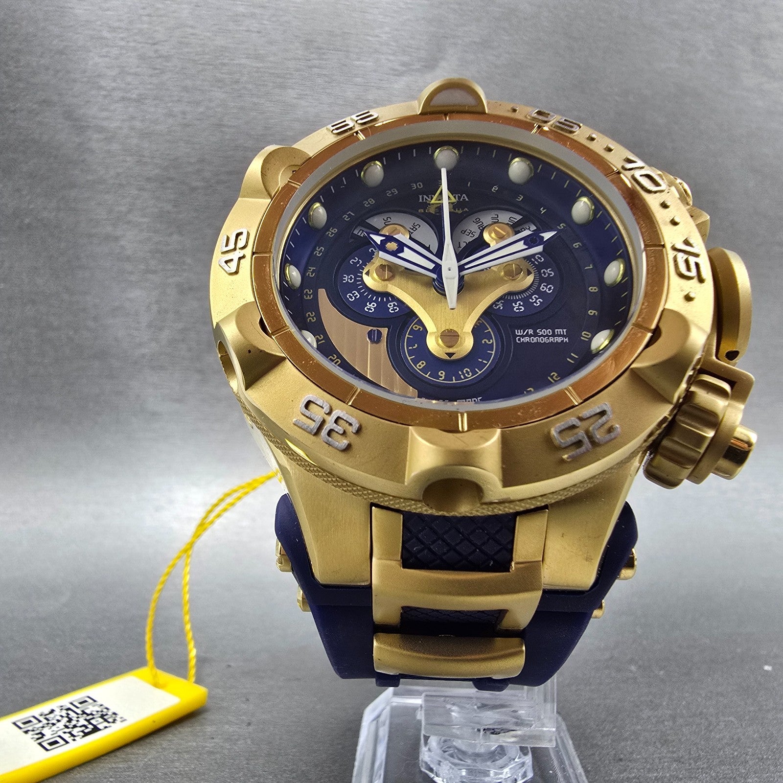 Invicta Sub Aqua Chronograph Triple Calendar Watch Men 50mm Blue Dial Gold Runs5