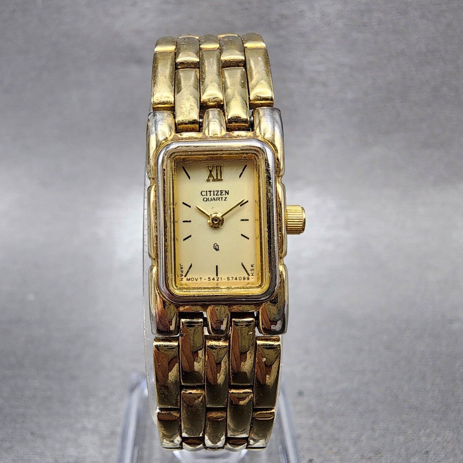 Citizen Tank Watch Women 14mm Champagne Dial Gold Tone 5421S27239 New Battery0
