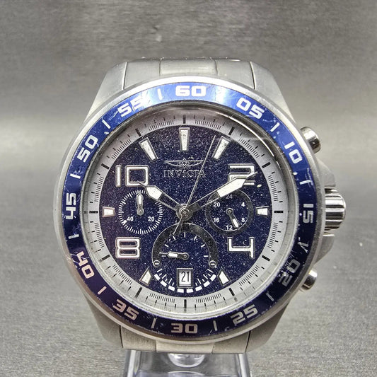 Invicta Chronograph Watch Men 45mm Blue Dial Silver Tone Date Round 14332 PARTS0