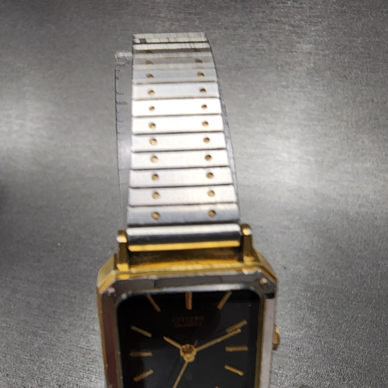 Citizen CQ Tank Watch Women 19mm Black Dial Two Tone Rectangle 4106636 New Batt4