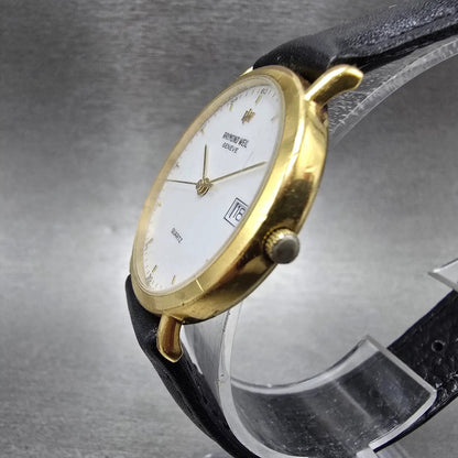 Raymond Weil Watch Men 31mm White Dial Gold Plated Date Round 5507-2 New Battery2
