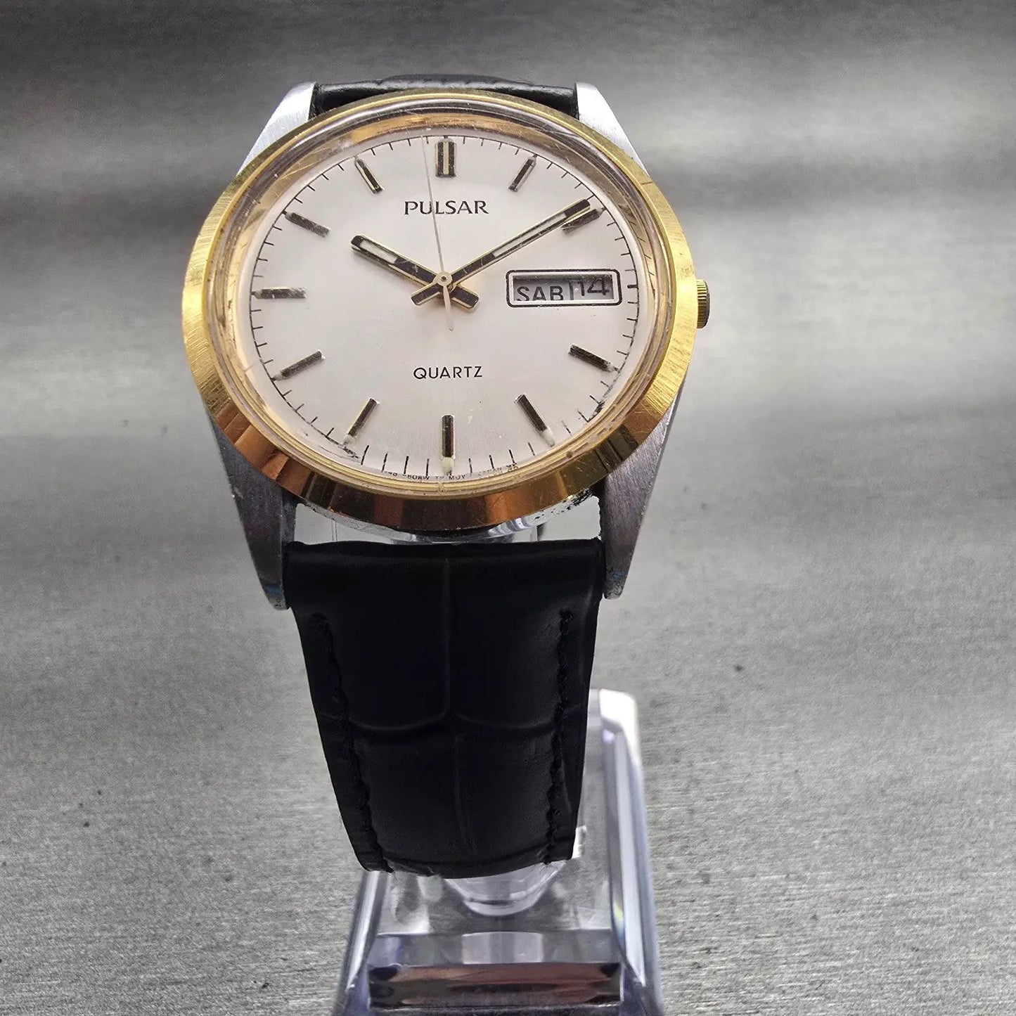 Seiko Pulsar Watch Men 35mm Silver Dial Two Tone Daydate Round Y148-8060 New Bat5