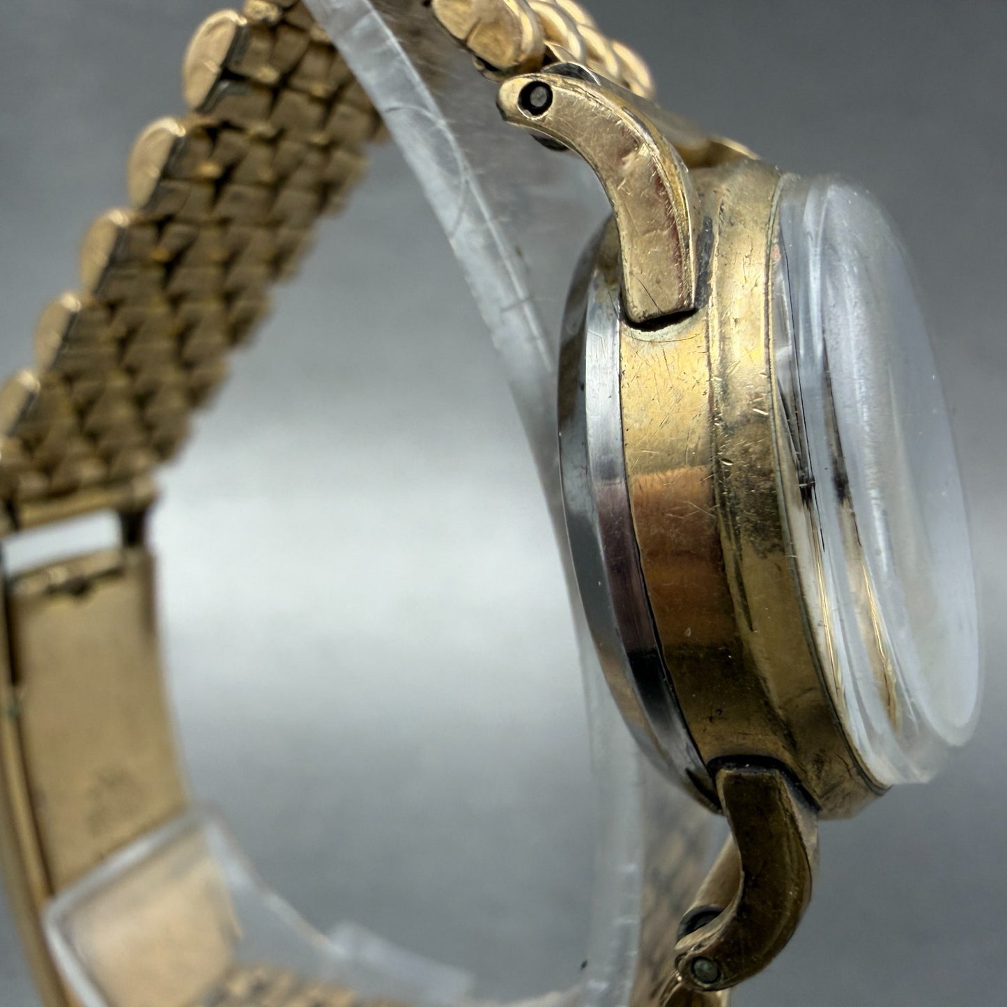 Gruen Military Watch Women 24mm Cream Dial Gold Tone Round Manual Wind READ!!!!!3