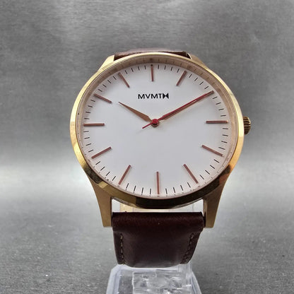 MVMT 40 Series Watch Men 40mm White Dial Rose Gold Tone Round Leather New batt5