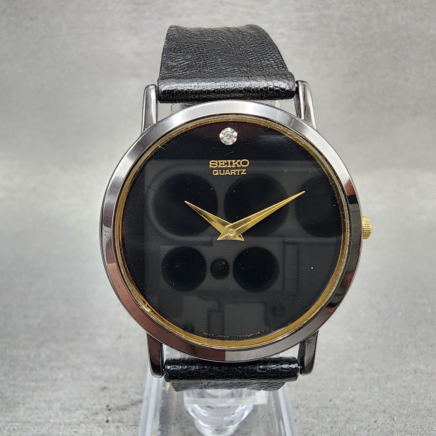 Seiko Watch Men 34mm Black Dial Black & Gold Tone Round 7n008a49 PARTS0