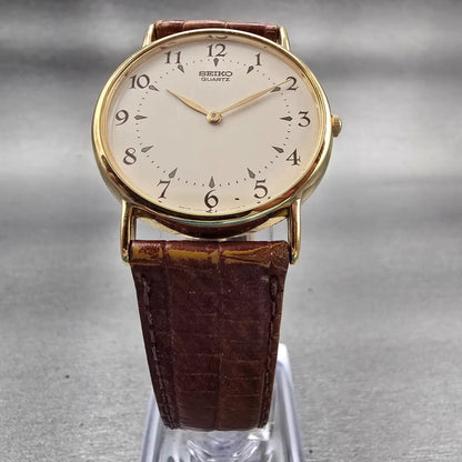 Seiko Watch Men 32mm Cream Dial Gold Tone Round 5Y30-7009 New Battery Vintage5