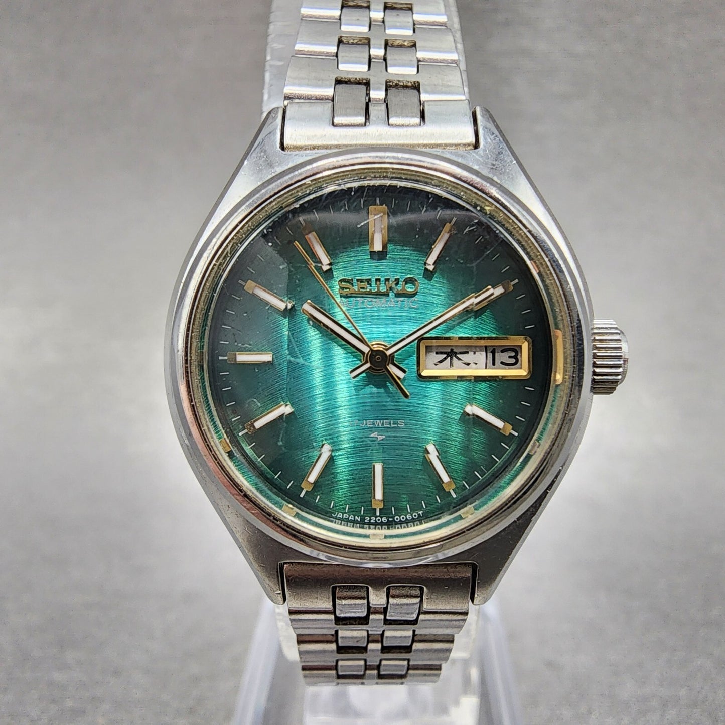 Seiko Automatic Watch Women 25mm Green Dial Silver Tone Daydate 22060510 Runs0