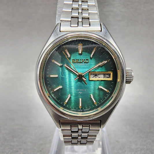 Seiko Automatic Watch Women 25mm Green Dial Silver Tone Daydate 22060510 Runs0