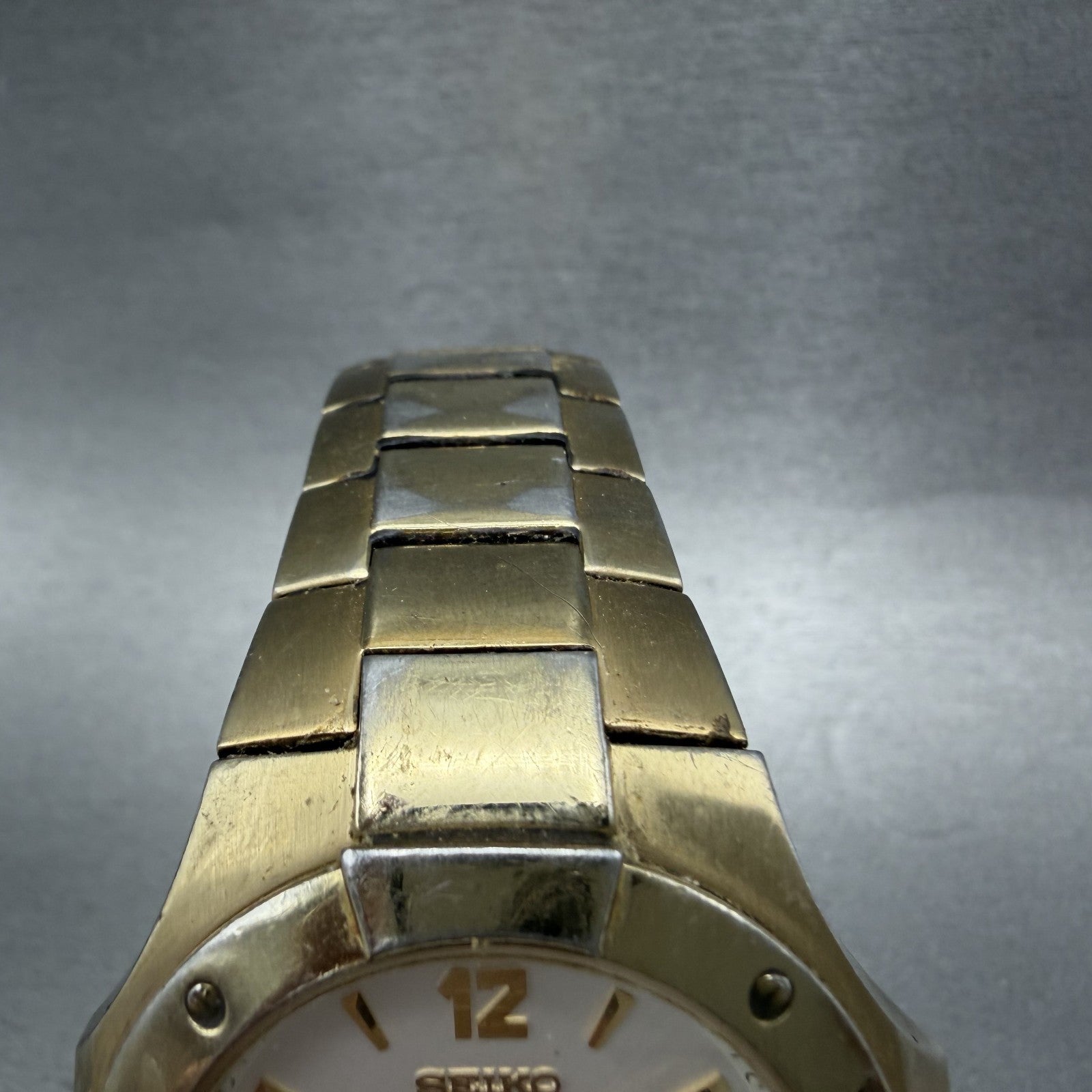 Seiko Watch Men 38mm Silver Dial Gold Tone Date Round 7N420BL0 New Battery4