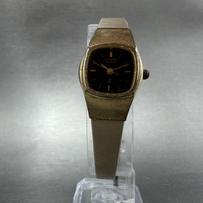 Sunlord Watch Women 19mm Black Dial Gold Tone Rectangle New battery Vintage5