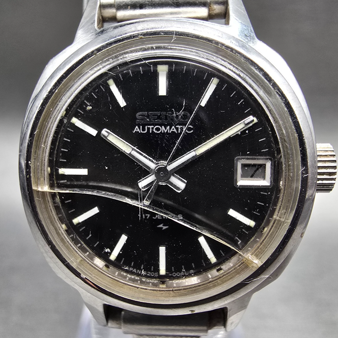 Seiko Automatic Watch Women 23mm Black Dial Silver Date 4205-0030 Works1