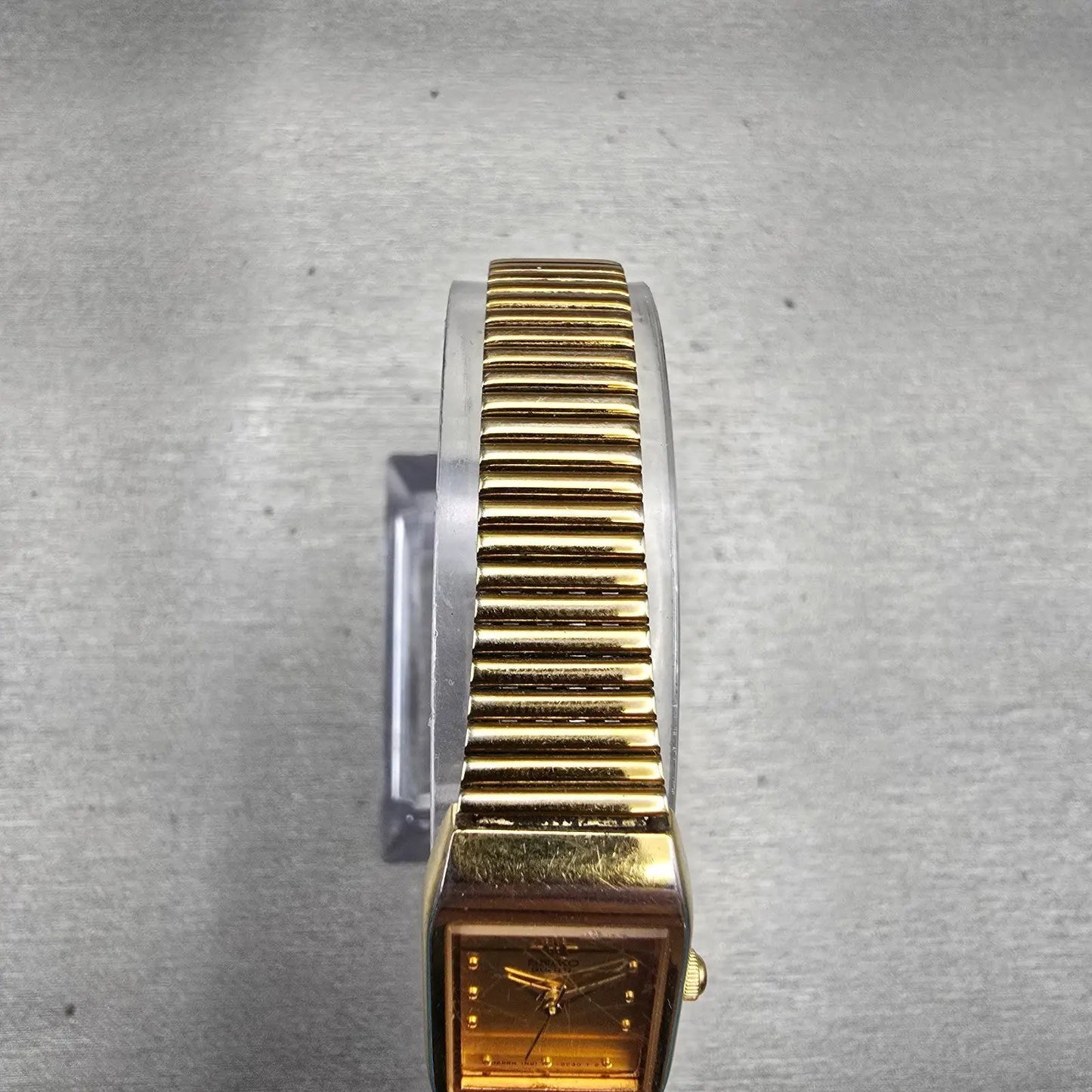 Seiko Watch Women 16mm Gold Dial Gold Tone Rectangle 1N01-5A00 New Battery VTG4