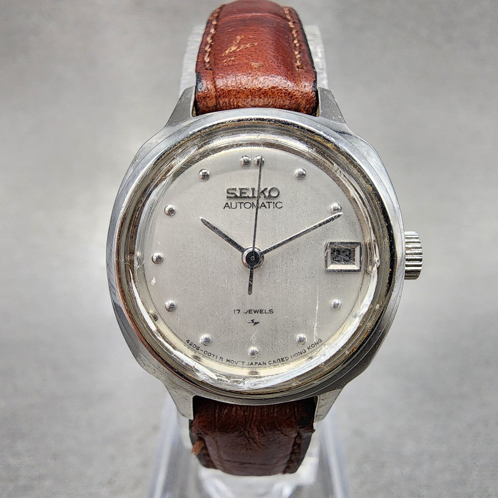 Seiko Automatic Watch Women 23mm Silver Dial Silver Tone Date 42050030 Runs0