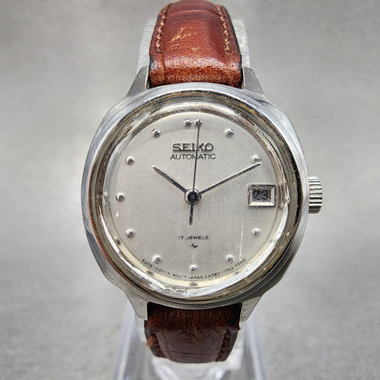 Seiko Automatic Watch Women 23mm Silver Dial Silver Tone Date 42050030 Runs0