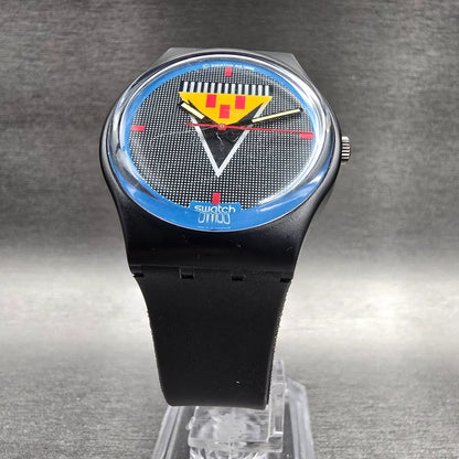 Swatch Lancelot Watch Men 34mm Black Dial Black Tone Round GB110 New Battery LPT5
