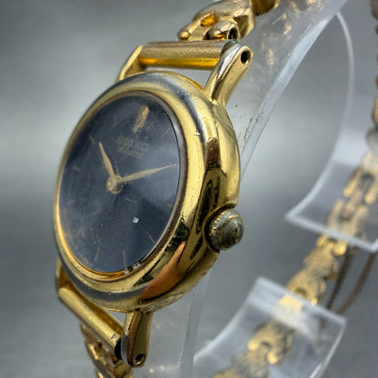 Seiko Watch Women 21mm Black Dial Gold Tone Round 4N00-1158 New Battery Vintage2
