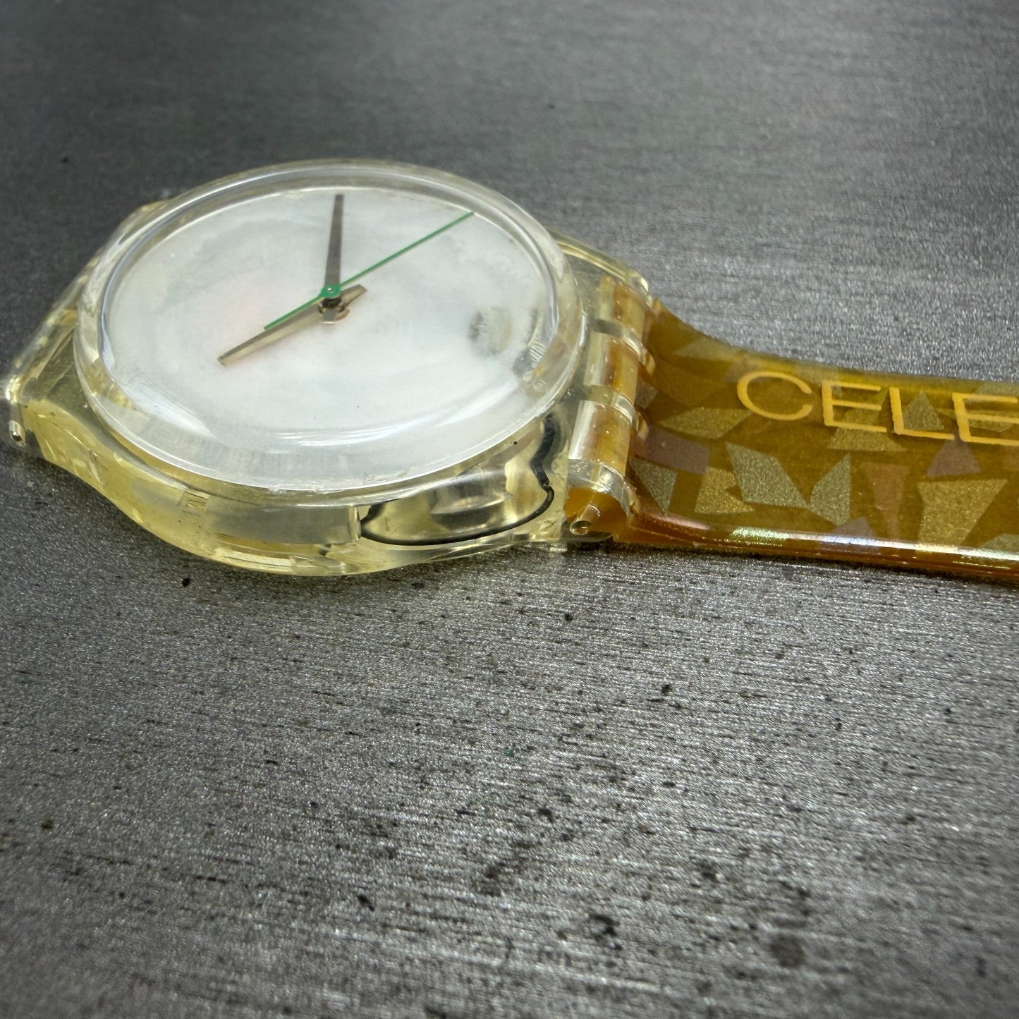 Swatch Watch Unisex 34mm White Dial Clear Case Celebrate time New Battery6