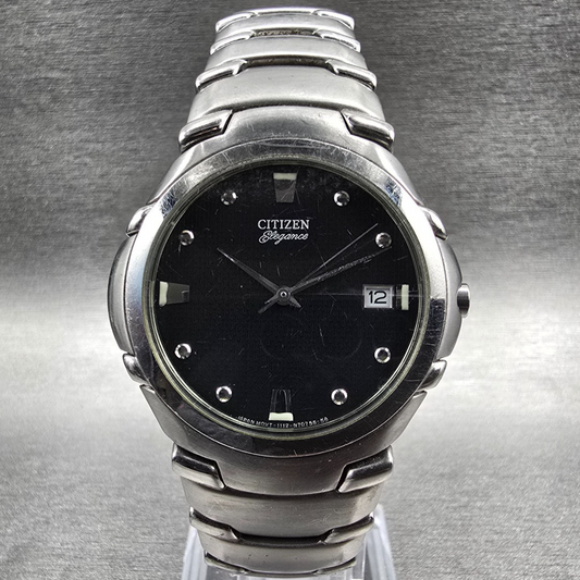 Citizen Elegance Watch Men 35mm Black Dial Silver Date 1112-S66145 New Batt JP0