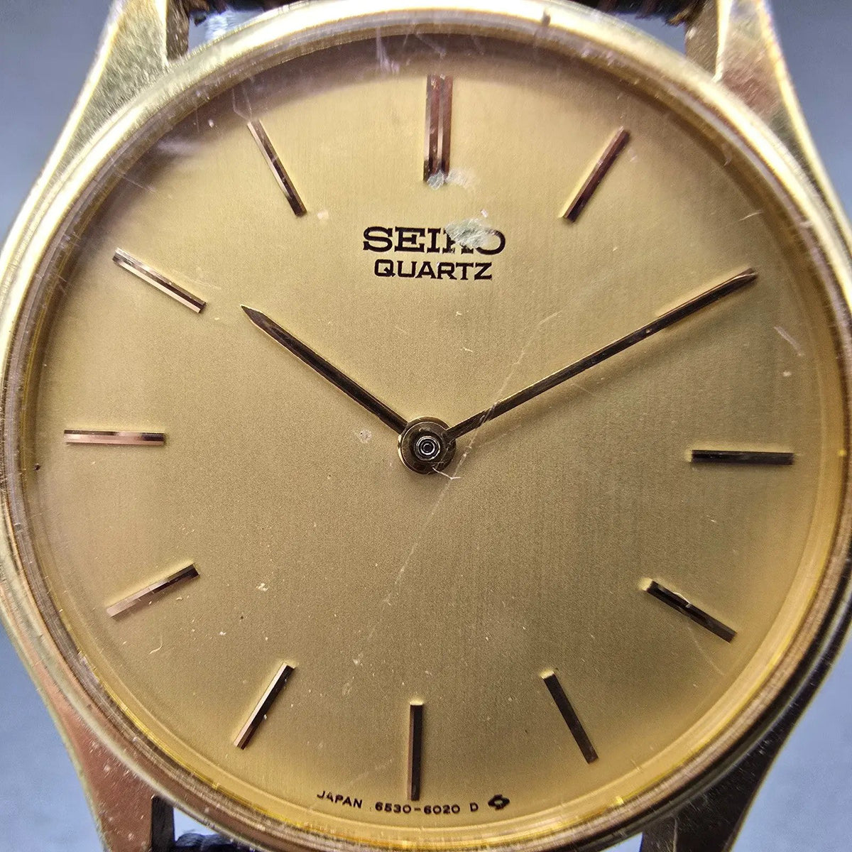 Seiko Watch Men 30mm Gold Dial Gold Tone Round 6530-6140 VTG PARTS2