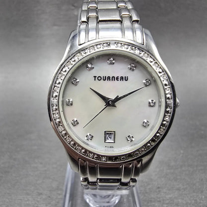 Tourneau Watch Women 28mm MOP Dial Silver Tone Date Round New Battery Honda0