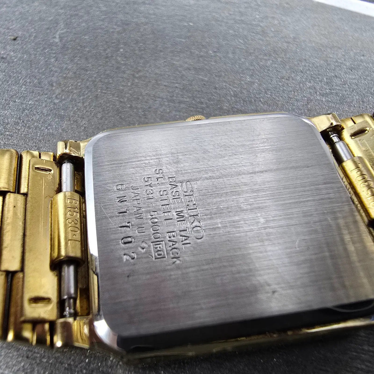 Seiko Tank Watch Men 26mm Champagne Dial Gold 5Y31-5000 Rectangle New Battery9