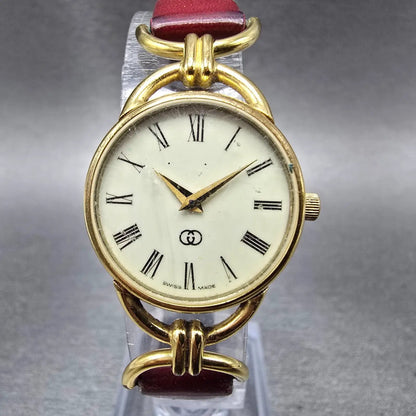Gucci 6000L Watch Women 23mm Cream Dial Gold Plated Round VTG PARTS0