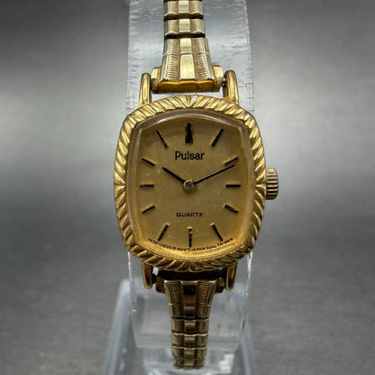 Pulsar Watch Women 16mm Gold Dial Gold Tone Rectangle Y432-5350 new battery0
