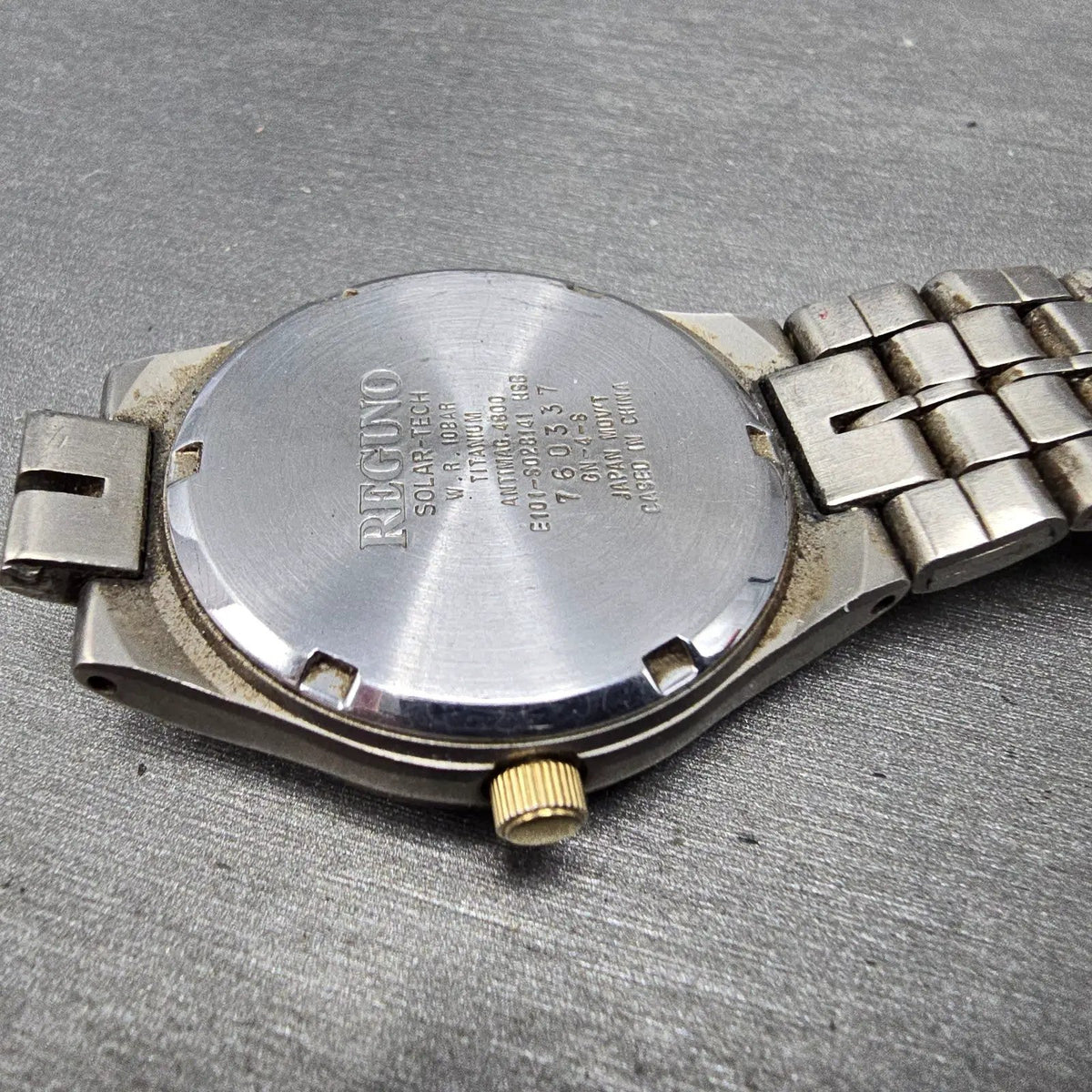 Citizen Reguno Solar Watch Men 34mm Champagne Dial Titanium Daydate Runs READ!!!15