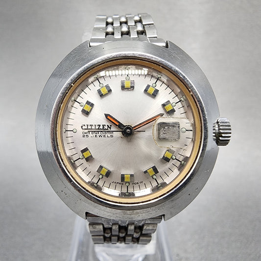Citizen Automatic Watch Women 30mm Silver Dial Silver Tone Date Cushion Runs0