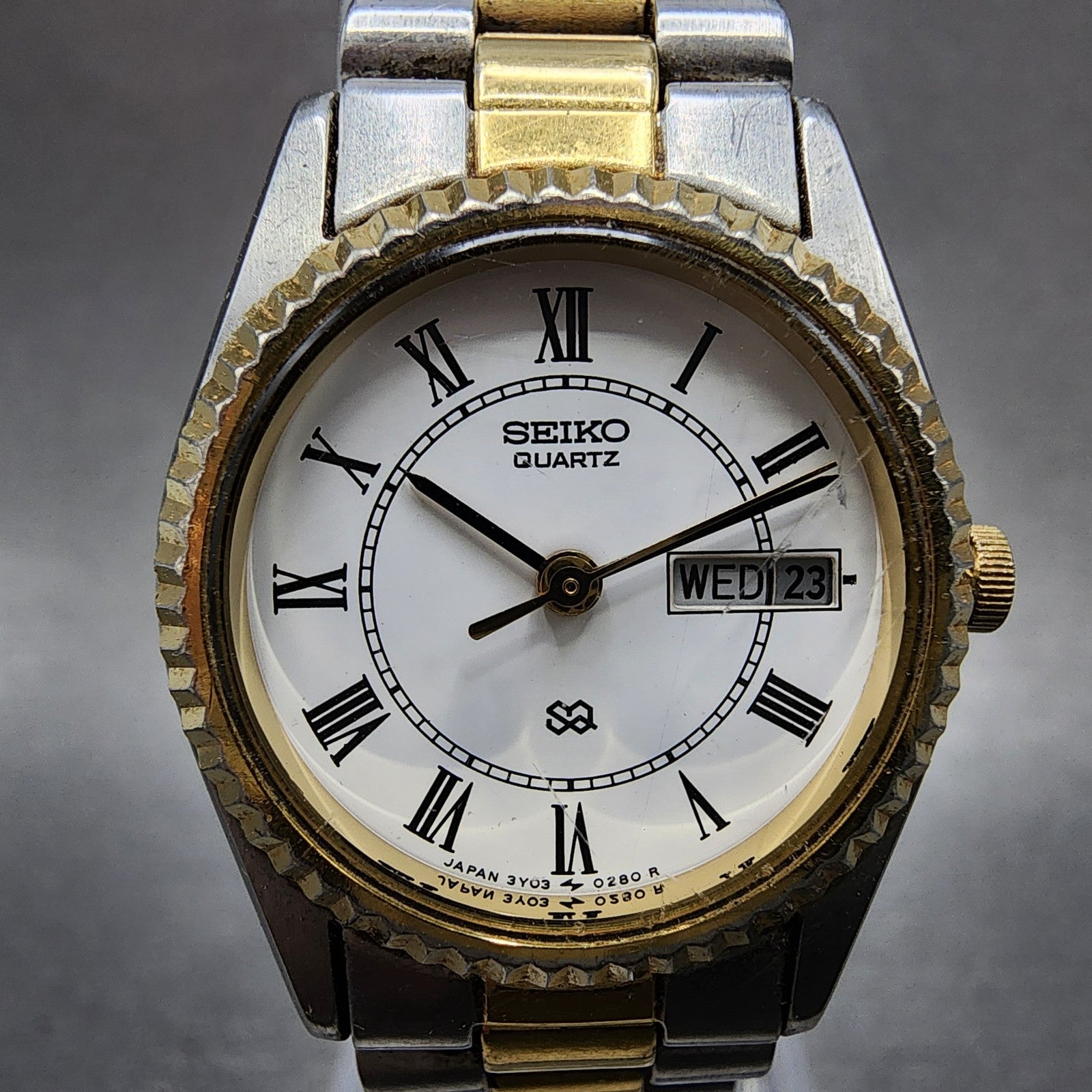 Seiko SQ Watch Women 24mm White Dial Two Tone Daydate 3y030160 New Battery1