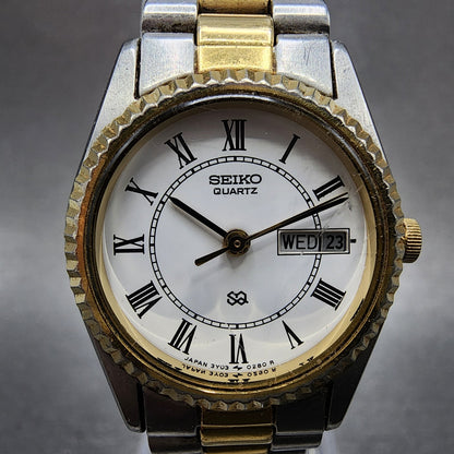 Seiko SQ Watch Women 24mm White Dial Two Tone Daydate 3y030160 New Battery1