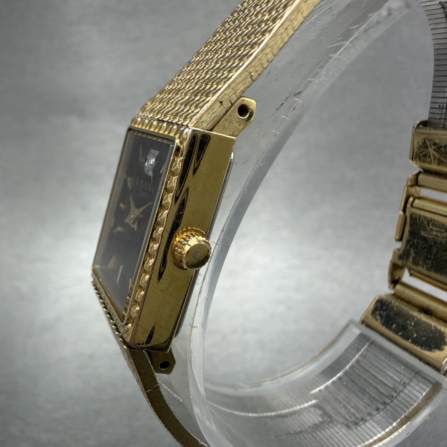 Bulova Tank Watch Women 16mm Black Dial Gold Tone Rectangle P8 New Battery2